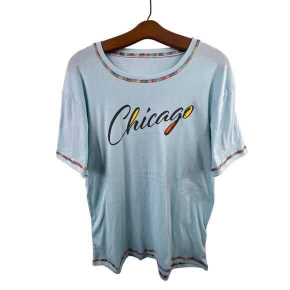 Chicago Short Sleeve T-Shirt Size Large Light Blue Crewneck Pullover Rainbow NEW - Picture 1 of 5